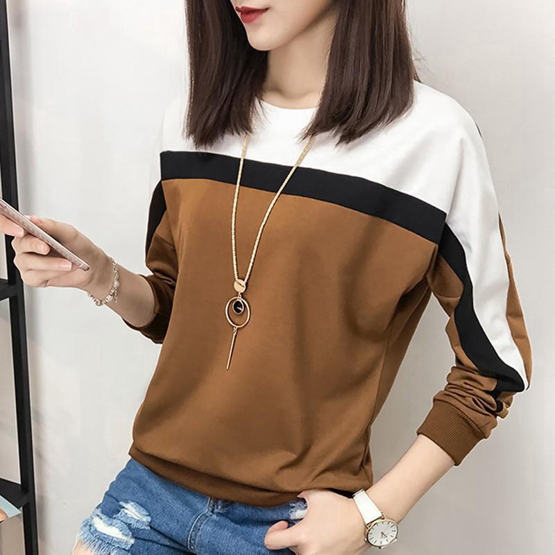 Korean Style T Shirt For Women Casual Patchwork Tshirt Women Long Sleeve T-Shirts Fashion Autumn Plus Size T-shirt | Shopee Singapore