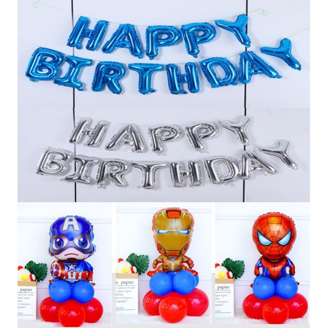 Kids Birthday Background Balloon Decoration Party Superman Spiderman  Ironman Captain America Happy Birthday Theme Boy | Shopee Singapore