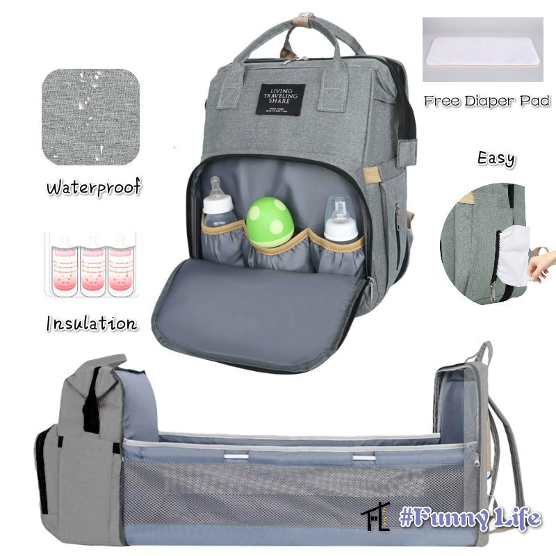 Portable Baby Bed 3 in 1 Multifunction Travel Bassinet Waterproof Folding Crib Changing Pad Shade Cloth Diaper Bag Backpack Large Capacity CAMTOA Baby Nappy Changing Bags with Changing Station 