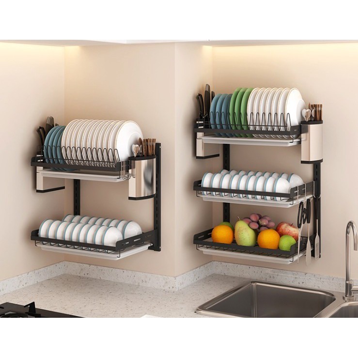 Stainless Steel Dish Rack Black Kitchen Rack Wall Mounted | Shopee ...