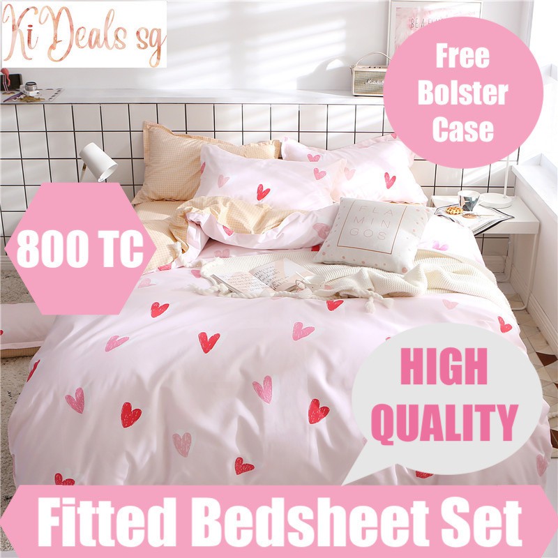 800 TC Fitted Bedsheet Set with Pillow and Free Bolster Case Shopee
