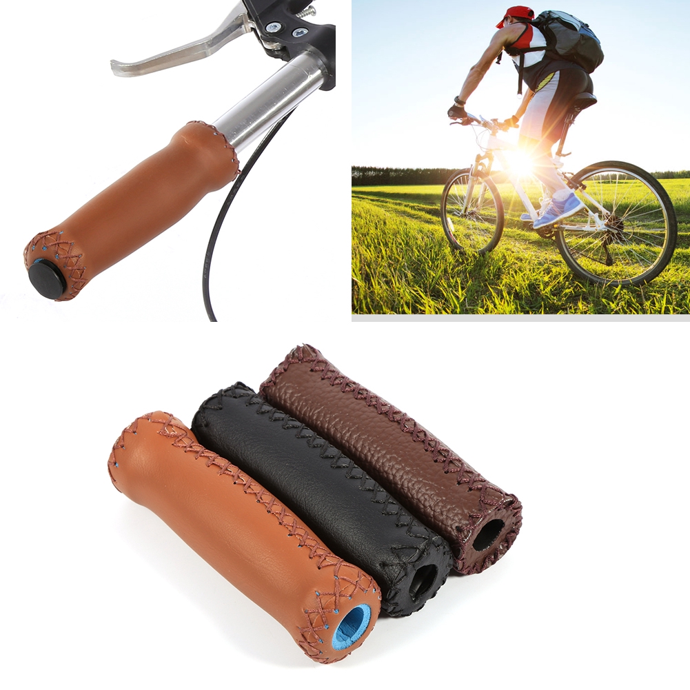 Bicycle Handlebar,1 Pair Three Colors Retro Artificial Leather Bicycle Handlebar Grips Bike Handle Cover Grips 