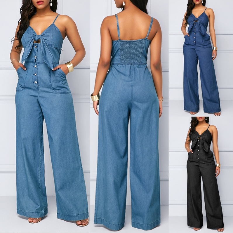 womens wide leg denim overalls