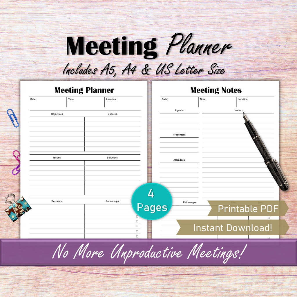 Meeting Minutes Meeting Notes Printable, Meeting Note Taking Template ...