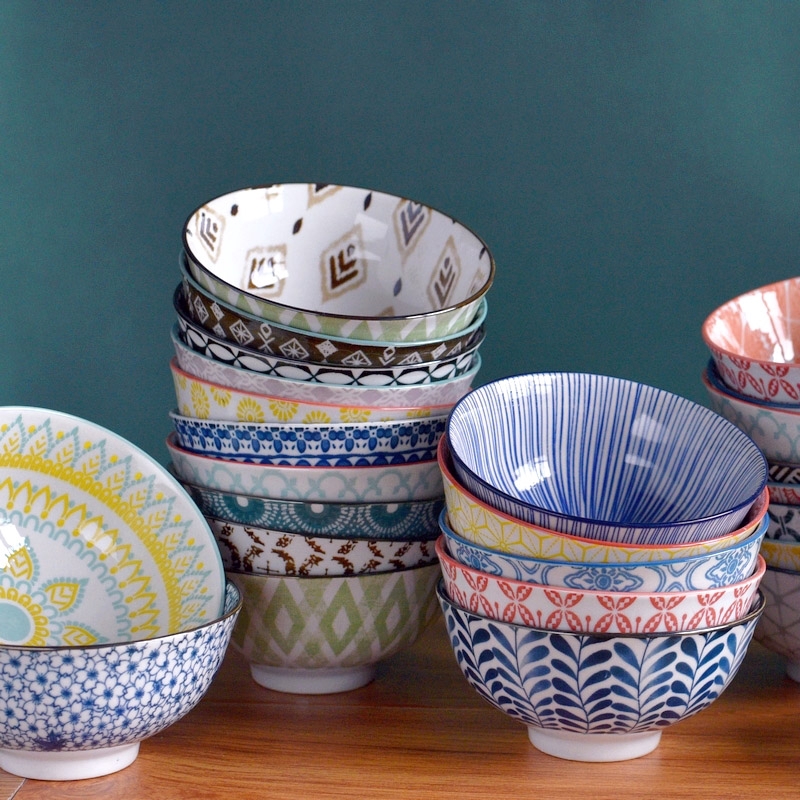 Japanese Rice Bowl Underglaze Color Ceramic 4.7 Inch Domestic Rice Bowl