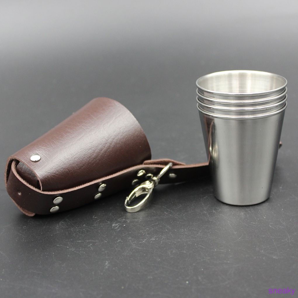 4pcs 70ml Stainless Steel Wine Glasses Portable Beer Key Chain Outdoor Cup  Camping Whiskey Travel Set sneaky | Shopee Singapore