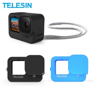 TELESIN Soft Silicone Case For GoPro 9 10 Lens Cap Blue Black Adjustable Hand Wrist Strap GoPro Hero 9 10 Accessories
