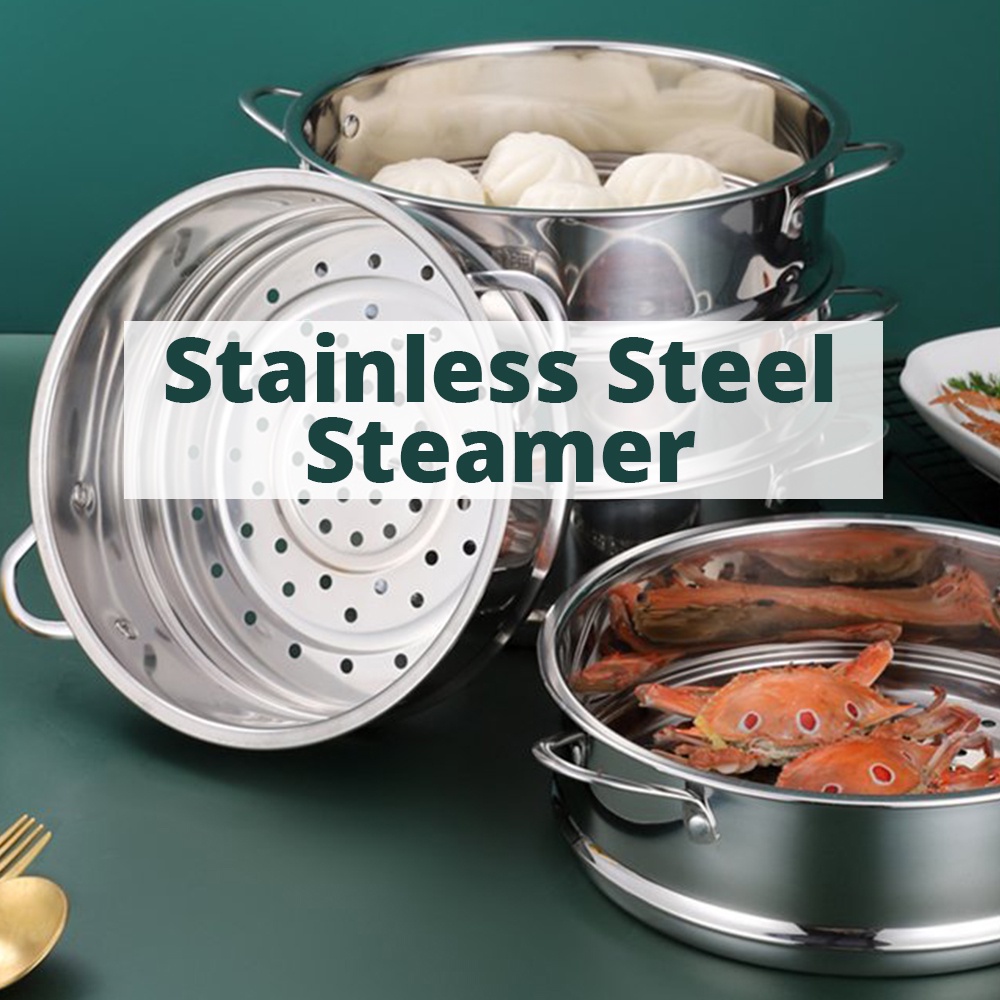 {SG} 24cm 28cm Stainless Steel Food Steamer Basket with Glass Lid