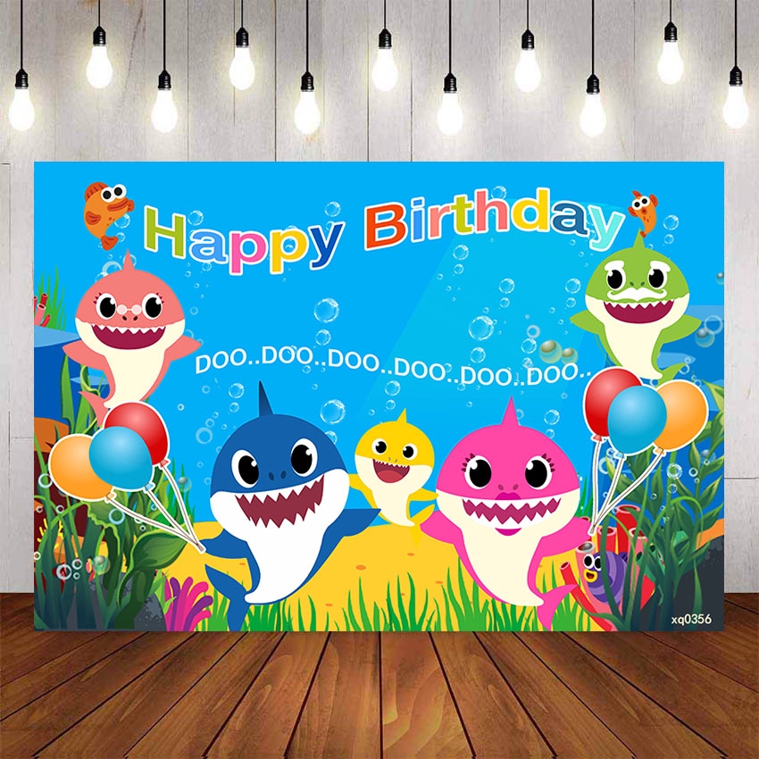 Baby Shark Backdrops Cartoon Children Birthday Party Photography Blue ...