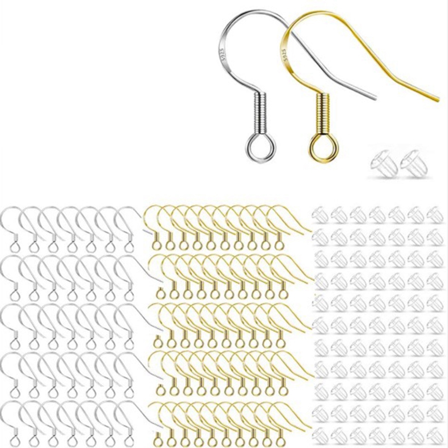 200PCS Hypoallergenic Bead & Spring Surgical Stainless Steel Earring Hooks With 200pcs Earring backs For Jewelry Making DIY . Golden 