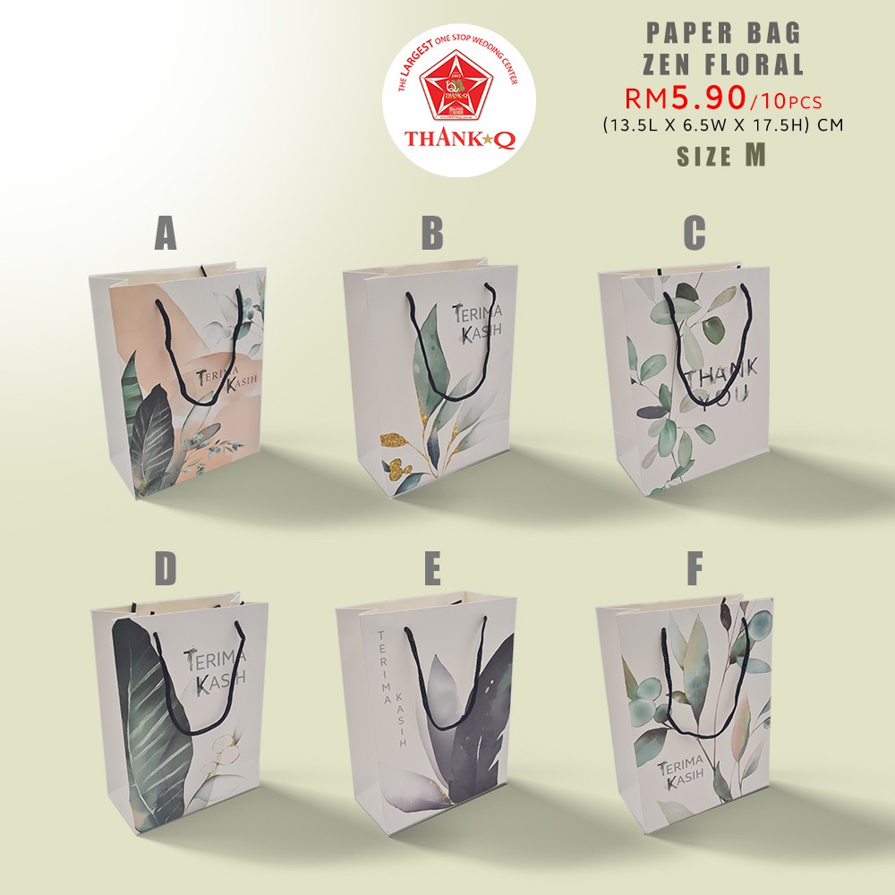 Shop Malaysia 10pcs Pkt Thank You Terima Kasih Gift Bag A4 Xh L M Zen Floral Design Shopee Singapore