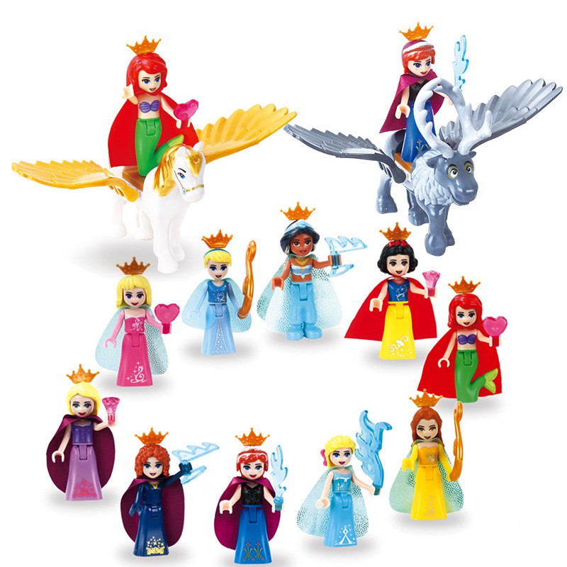 10pcs Princess Minifigures With Flying Horse Frozen Snow White Girls JG123