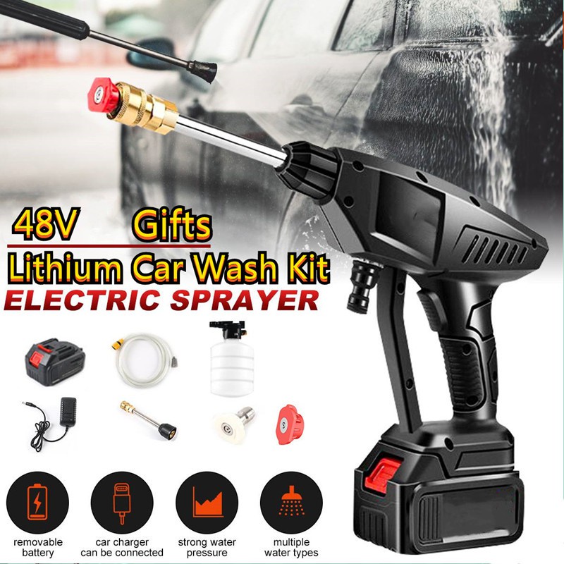 48V Cordless High Pressure Car Wash Water Gun 18000 MA Lithium Battery ...