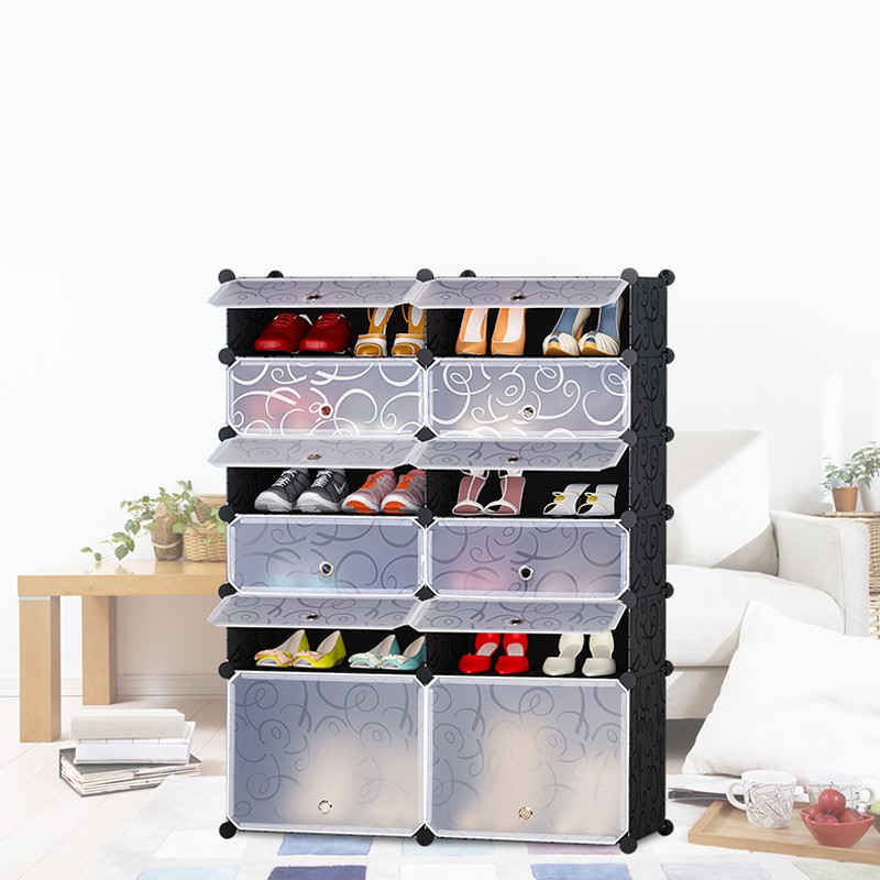 Boomjoy Stackable Storage Rack Diy Modular Cube Storage Rack Shelf Wardrobe Box Dust Cover Door Shoe Rack Shopee Singapore