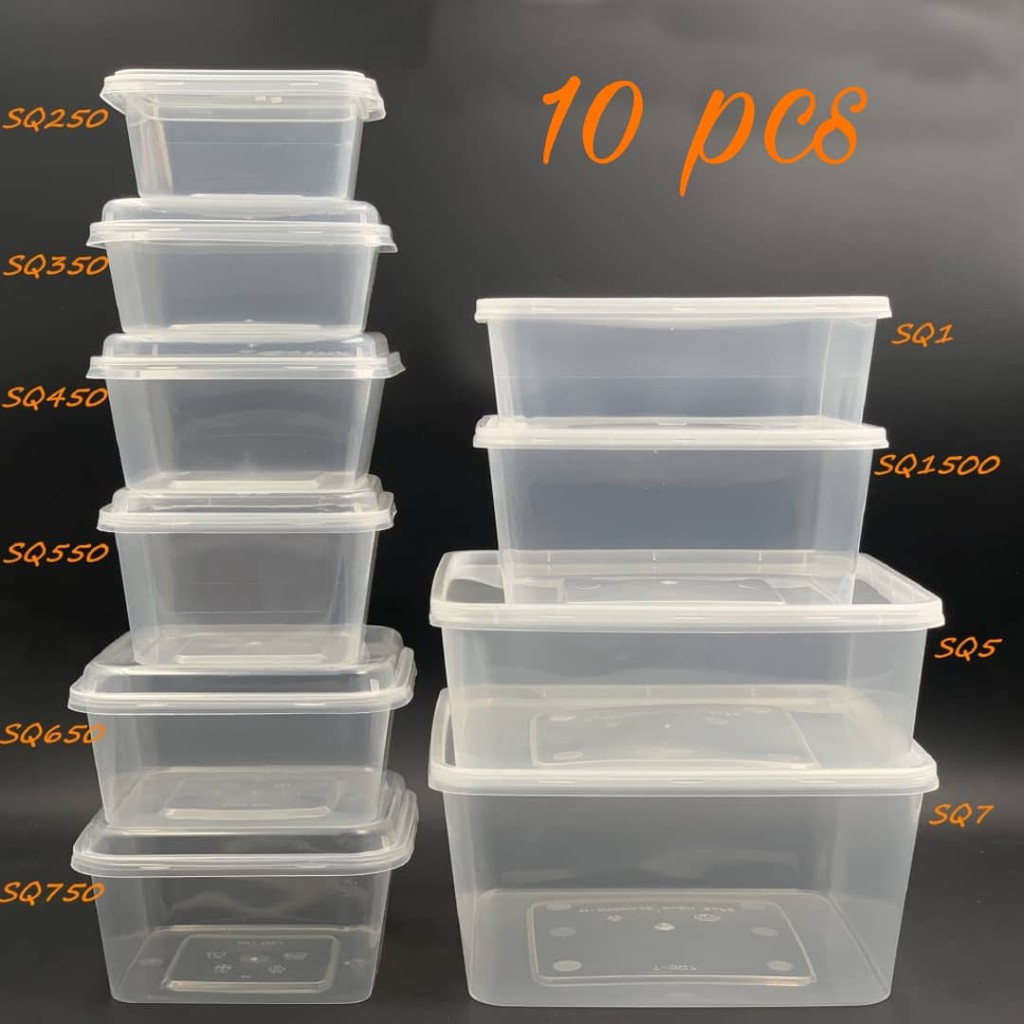 Shop Malaysia 10pcs Used Plastic Used Large Square Sq1 Sq5 Sq7 Sq1500 Big Square Disposable Plastic Food Container Shopee Singapore