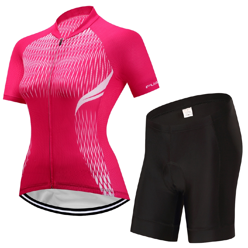 Women S Short Sleeve Slim Fit Cycling Jersey Gel Padded Shorts Mountain Bike Pants Shopee Singapore