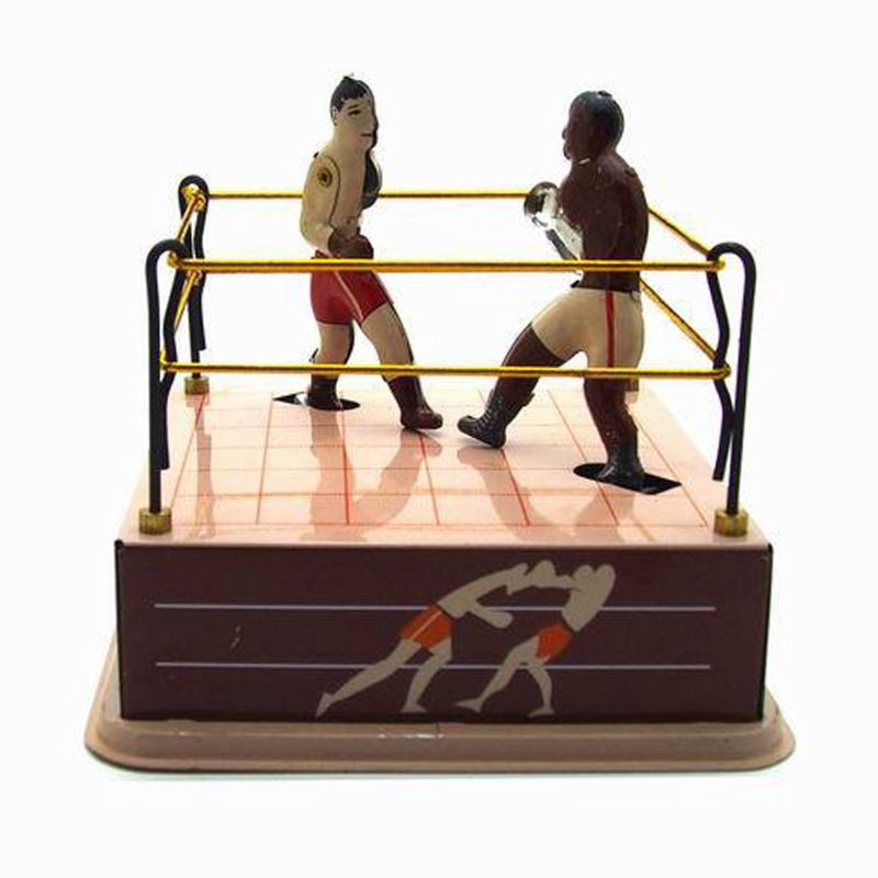 perfect* Vintage Style Tin Toy Boxing Ring Wrestling Boxers with Wind