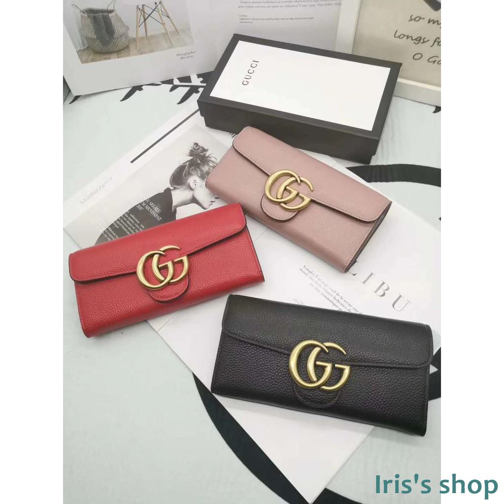 2020 new fashion[Xiaoxi purchase] GUCCI Gucci brand double GG twill women wallet long clip snap ...