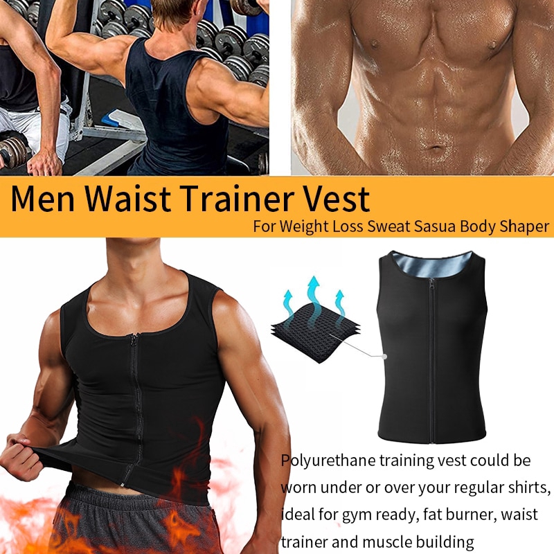 Details about   Men's Neoprene Sauna Waist Trainer Vest Tank Top Trimmer Body Shaper Weight Loss 