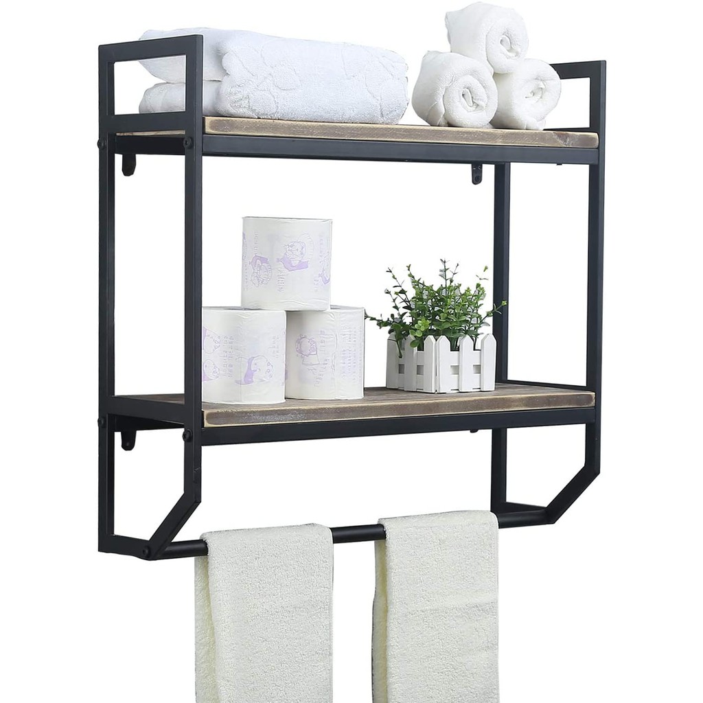 bathroom shelf with towel rack