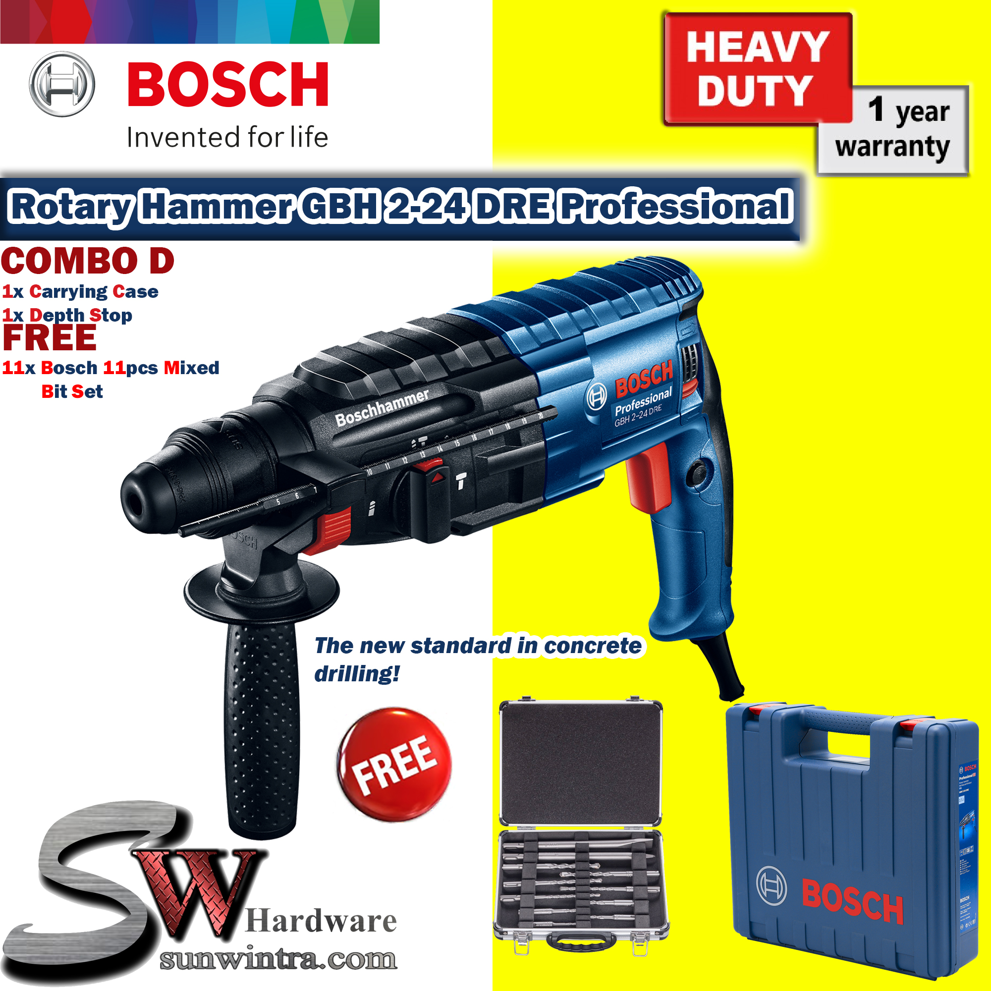 Shop Malaysia Combo Bosch Rotary Hammer With Sds Plus Gbh2 24dre Bosch 11pcs Sds Mix Bit Set Gbh 2 24dre Gbh 2 24 Dre Shopee Singapore