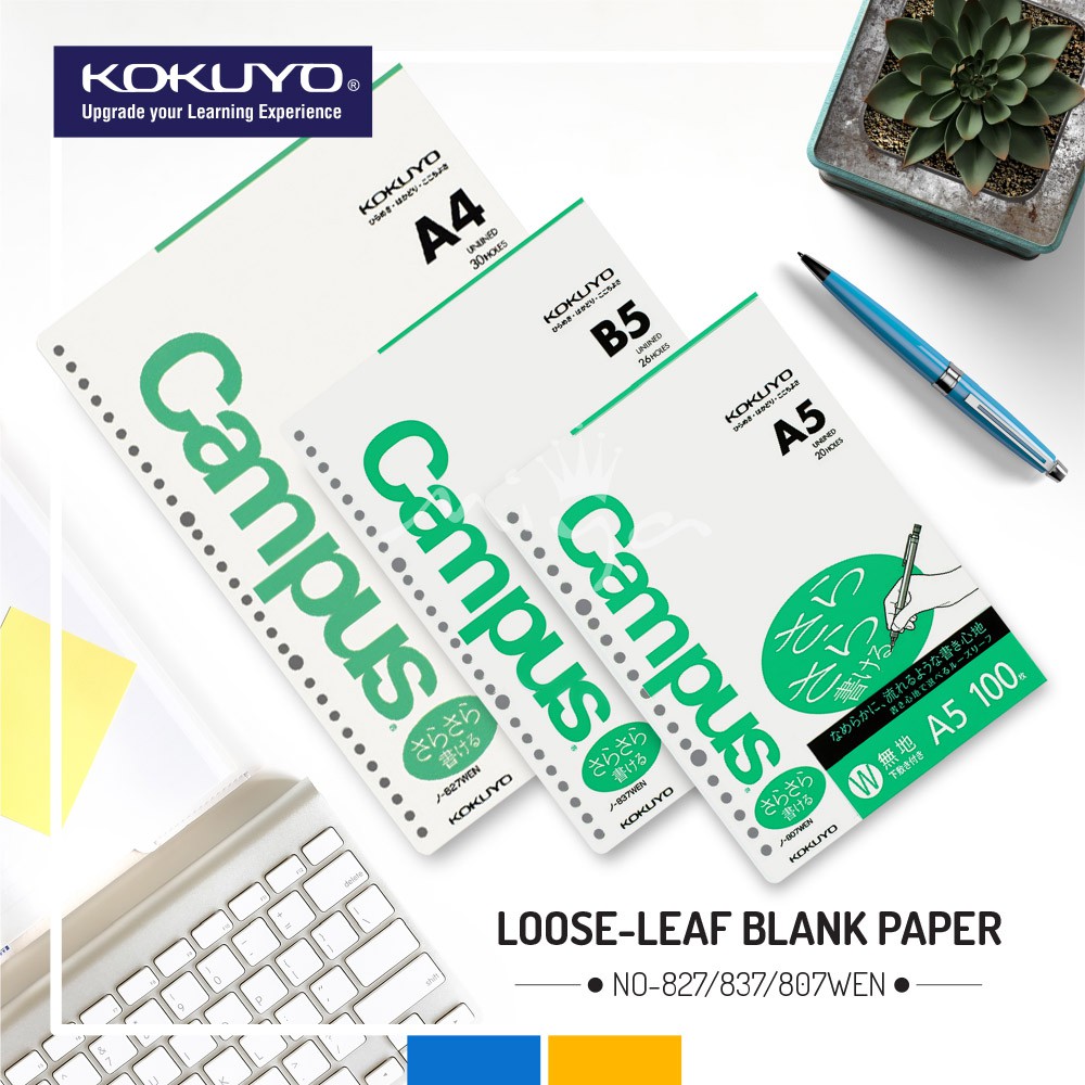 Shop Malaysia Kokuyo Campus Loose Leaf Paper Blank A5 B5 A4 100 Sheets 75gsm Shopee Singapore