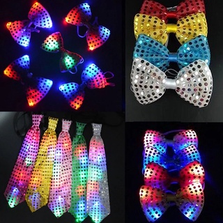 Unisex Shinning Bow LED Sequins Tie Flashing Light Up Stage Performance For Men Women Bowknot Paillette Bar Night Party Shiny Tie Props Gift