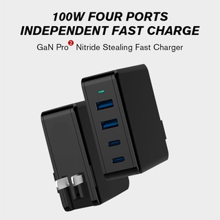 [Local Seller](UK PLUG) Geek Alley 100W GaN 4 Port Fast Charger 2C2A 2 Type C 2 USB A Charger