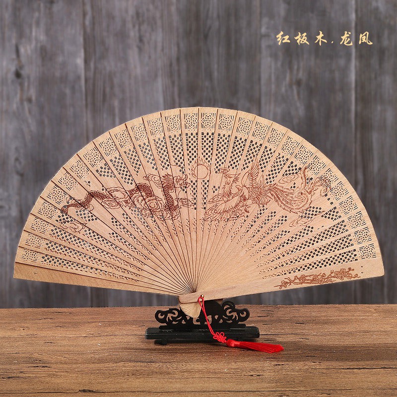 Whyeasy Chinese Style Sandalwood Fan Female Folding Fan Craft Fan Decorative Ancient Style 