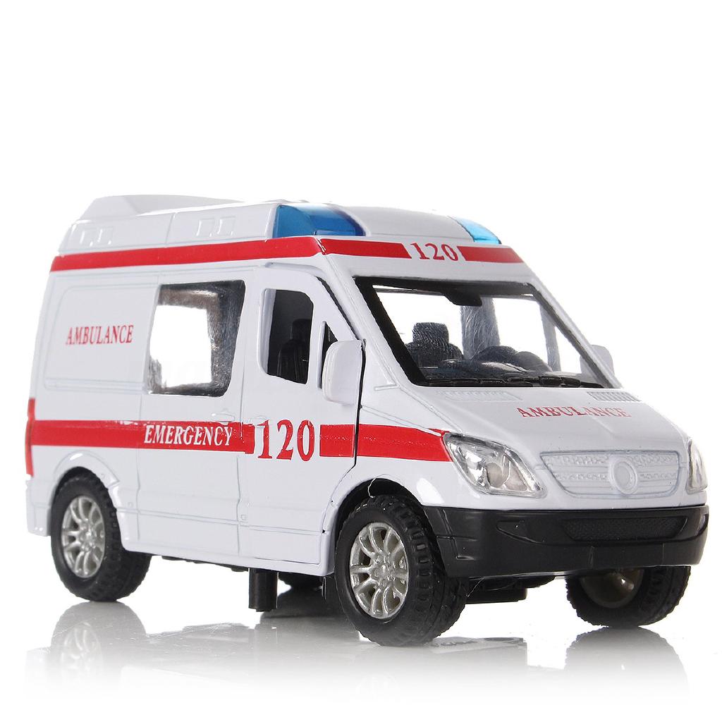 White Ambulance Vehicles Medical Car Model Toy Alloy Diecast w/ Light ...