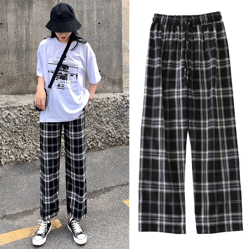 Ready Stock Summer Vintage Fashion Plaid Ankle-Length Pants Trousers Plus  Size(S-3Xl) Women Korean Style Wide-Leg Elastic Waist Loose Pants | Shopee  Singapore