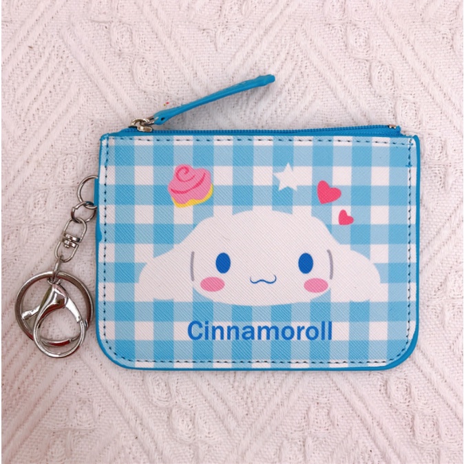 Image of Japanese Sanrio Family Lattice PU Zipper Coin Purse cinnamoroll Change Storage Bag Cute Student Card Holder Work Id Melody Small Wallet Portable Stationery Gift #5