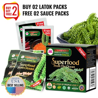 Seagrapes Latok Umibudo Longevity SeaGrapes 40g - 2 packs &free 2 Sauce per box, Amazon USA Best Selling Halal Superfood