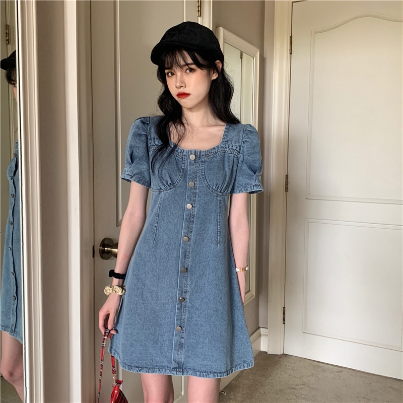 denim cap sleeve dress