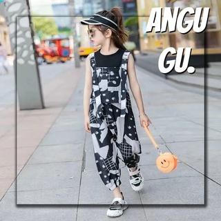Angugu Children's Fashion 2PCS（Blouses+Jumpsuit）baju Baby Girl Korean Jumpsuit for Kids Girl Casual Clothes 3 To 4 To 5 To 6 To 7 To 8 To 9 To 10 To 11 To 12 Year Old Jumper Shorts