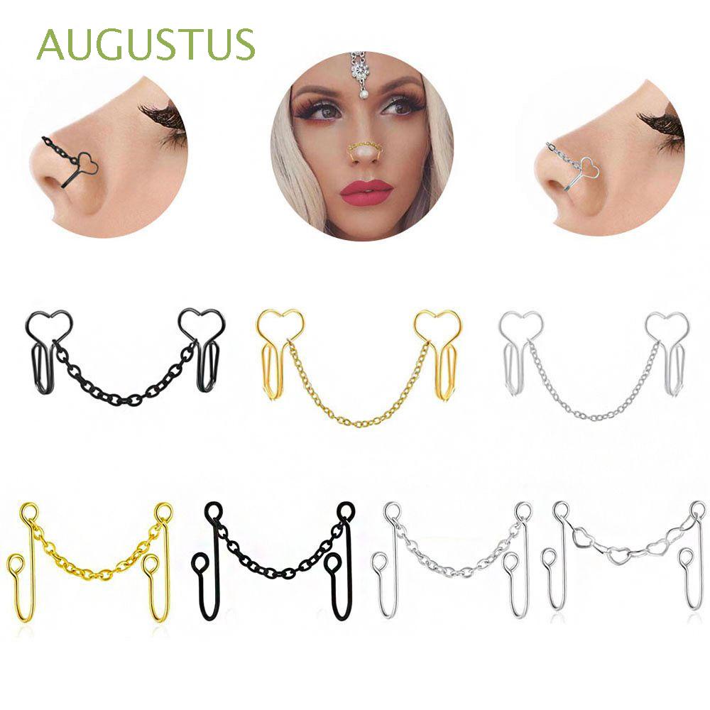 Augustus New Fake Piercing Nose Ring Punk Septum Rings Nose Chain Love Heart None Pierced Septum