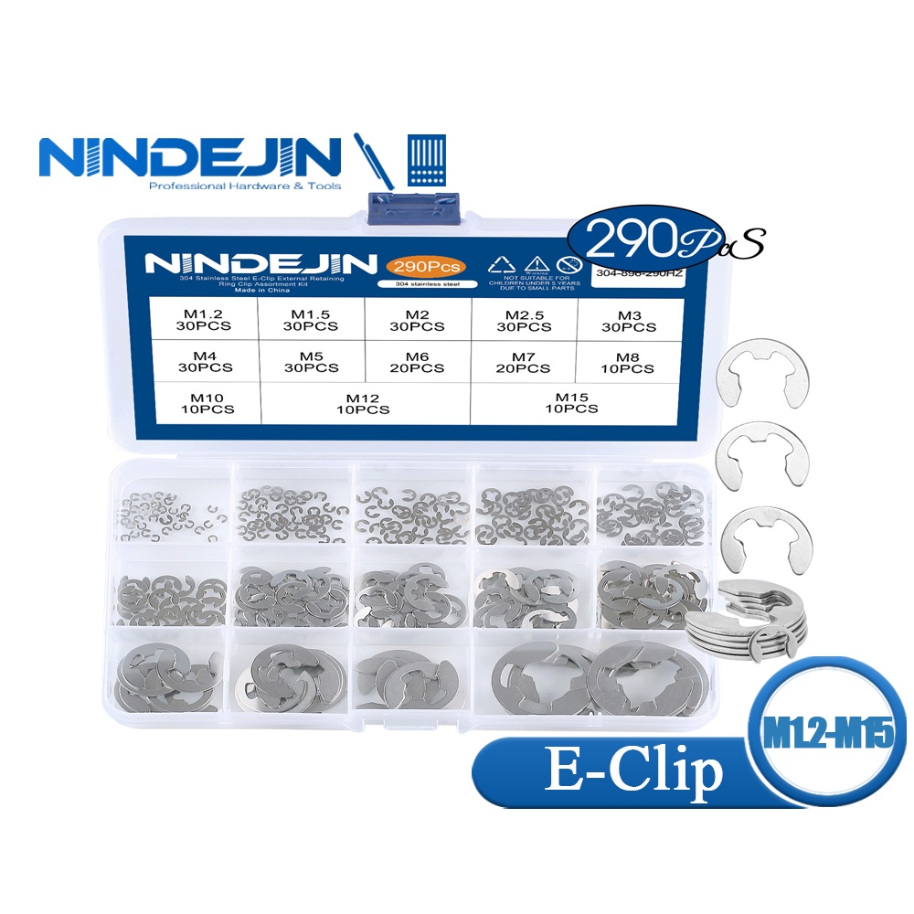 120Pcs 316 Stainless Steel E-Clip Retaining Circlip Assortment Kit 1.5mm to 10mm 