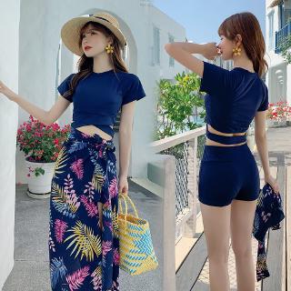 Image of 3 Pieces Swimwear Women Floral Swimming Suit Korean Beach Wear