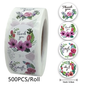 500pcs/roll 1 Inch Round Floral Thank You Stickers Scrapbooking For Package Seal Labels Custom Sticker Decoration Wedding Sticker #4