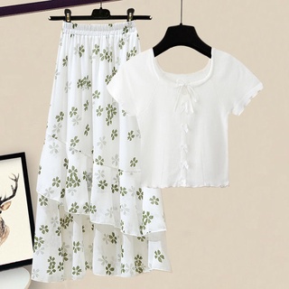 Image of thu nhỏ Plus Size Women's Suit Top + Dress Waist Slimming and Age-reducing Top Floral Skirt Two-piece Set #3