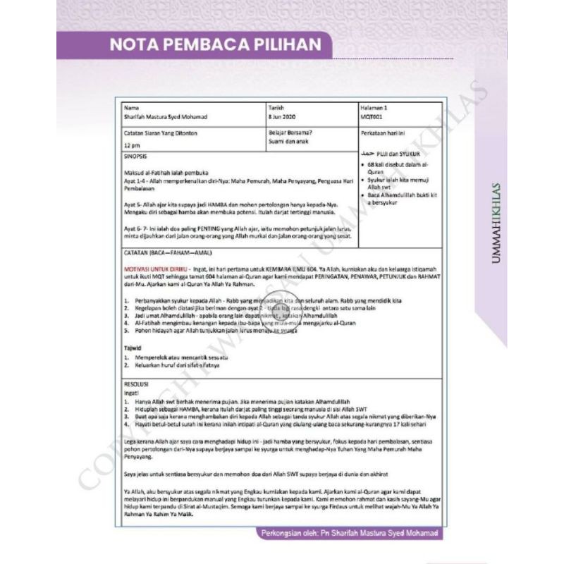 Nota My Qurantime Juzuk 1 Shopee Singapore
