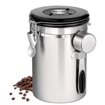 Airtight Coffee Canister Stainless Steel Kitchen Food Storage Container with Date Tracker and Scoop