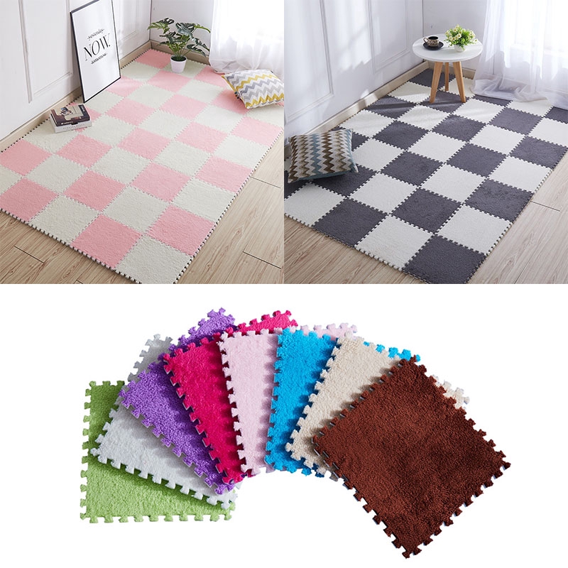 6Pcs Plush Puzzle Mats EVA Foam Shaggy Velvet Carpet Decorative Kids ...