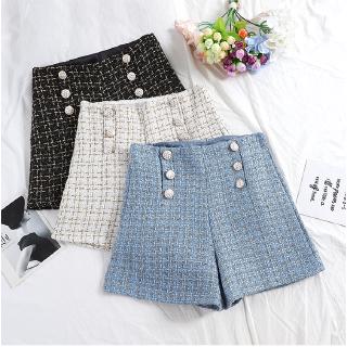Women's Shorts High Waist Wide Leg Pants Double Breasted Wool Shorts Casual Pants
