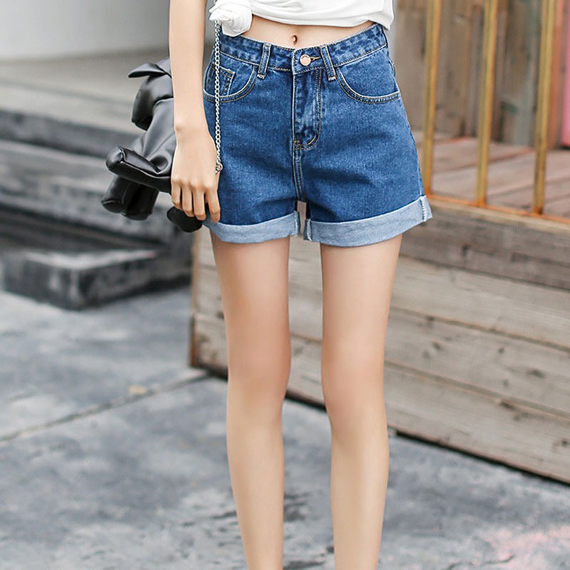  Celana  Pendek  Casual Model High Waist Longgar Bahan Denim 