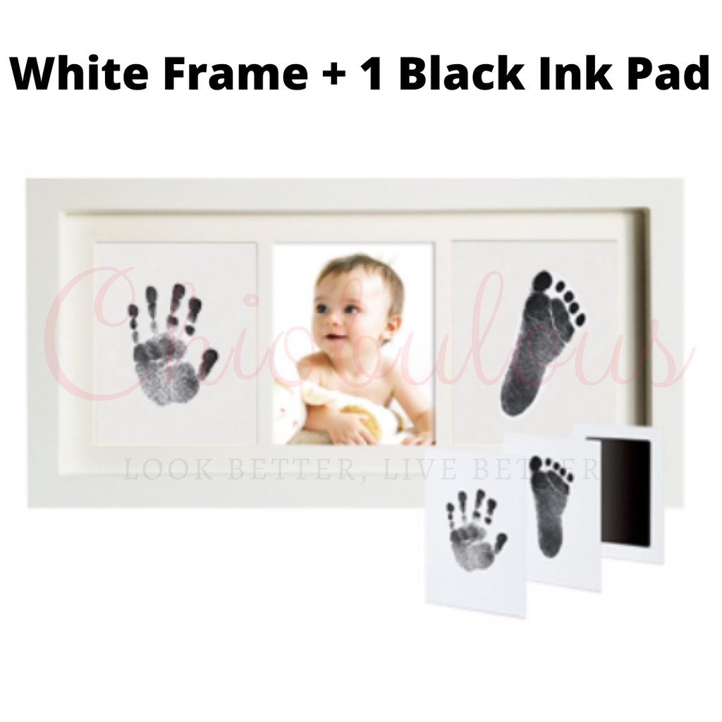 Baby Handprint Footprint Photo Frame No Ink Pad Inkless Infant Print Hand & Foot Stamp Newborn Pet Black White Keepsake