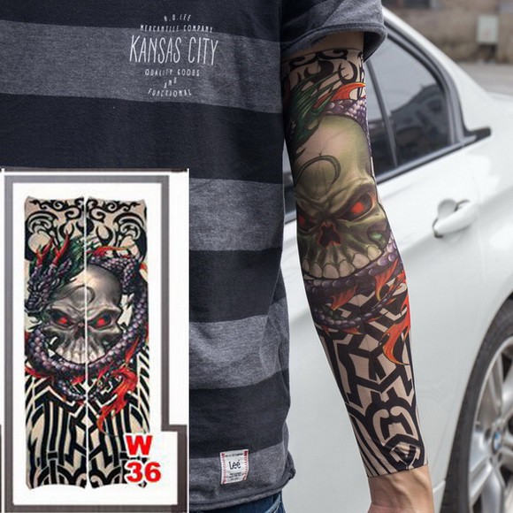 Fake Temporary Tattoo Sleeves Tattoos Full Long Slip On Arm Tattoo Sleeve  Kit Men Elastic Nylon Glove Tattoos black skul | Shopee Singapore