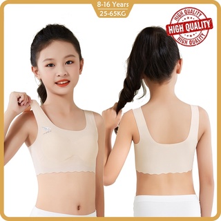 【Ready Stock】Ice Silk Seamless Girls' Underwear Developmental Girls Children's Bra Student Vest Summer Thickened Latex Pad Childrens Bras Vests
