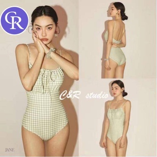【Ready Stock】Retro Plaid One-Piece Swimsuit Women's Beautiful Back ins Style Slimmer Look Cover Belly Hot Spring Vacation Sexy Conservative