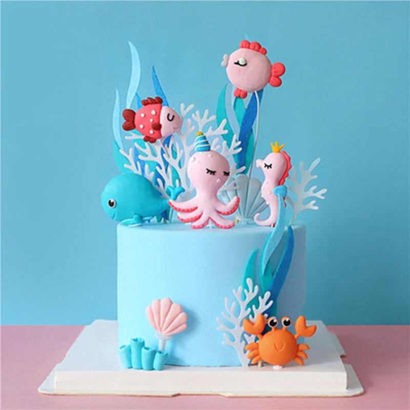 Fish Animal Cake Topper Decor Birthday Cake Under The Sea Party Mermaid  Party 1st First Birthday Party Decor Kids Baby Shower | Shopee Singapore